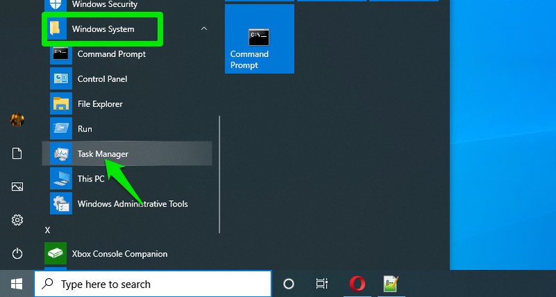 Open Task Manager from Start Menu