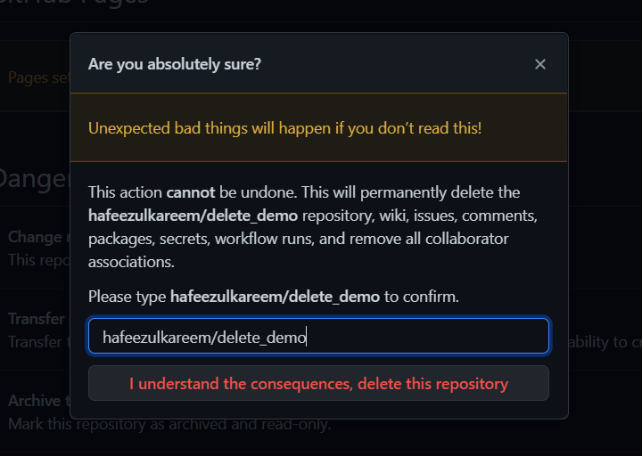 Delete Repository Confirmation