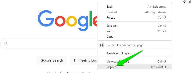 Chrome inspect element