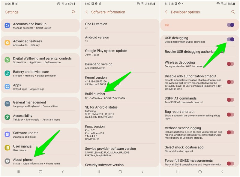 Enable USB debugging on Samsung phone