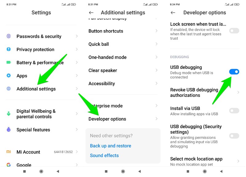 Enable USB debugging in Xiaomi phone