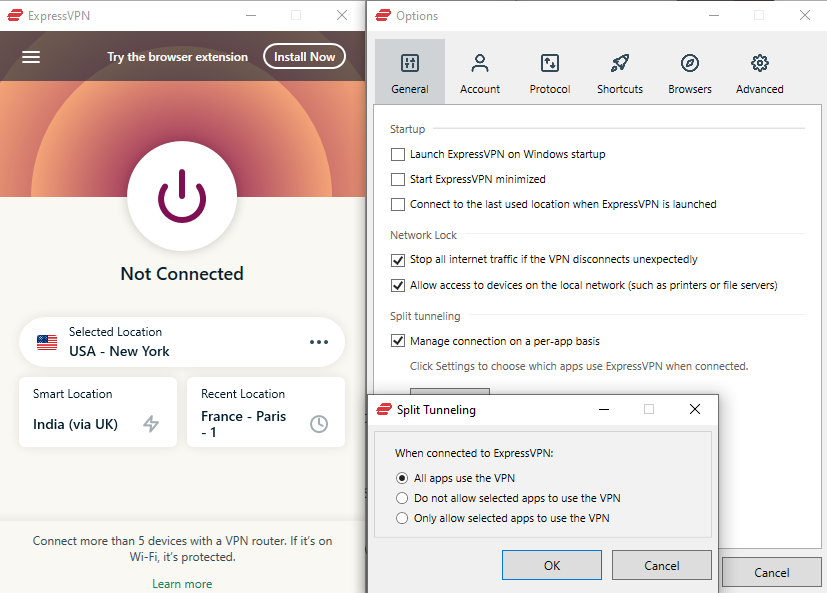 expressvpn split tunneling settings