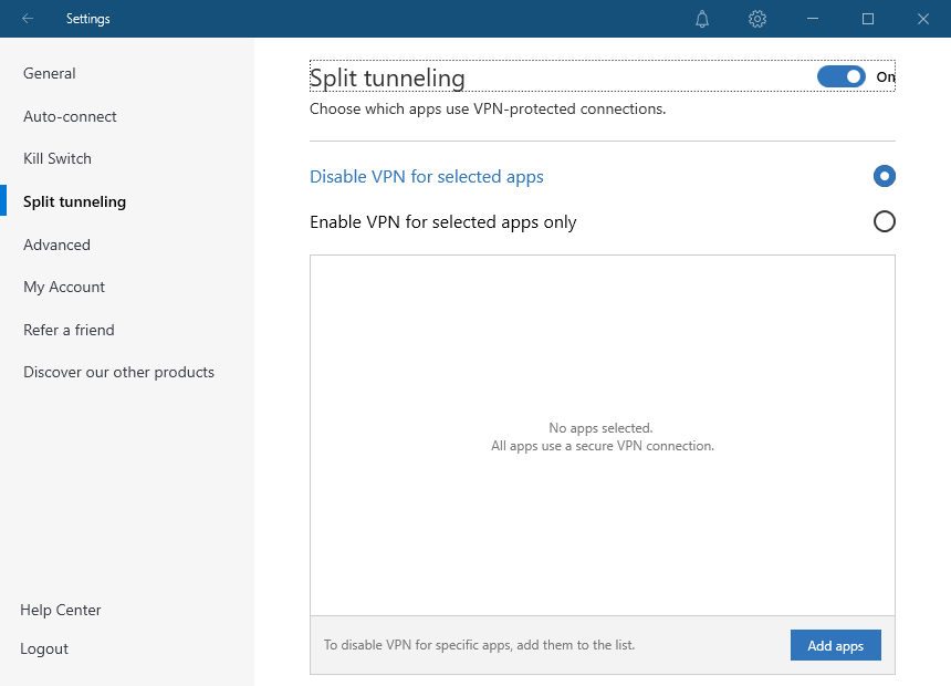 nordvpn split tunneling settings