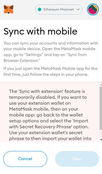 metamask mobile sync disabled