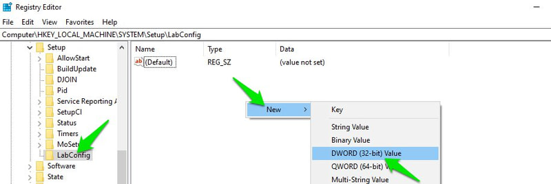 LabConfig Create DWORD Value