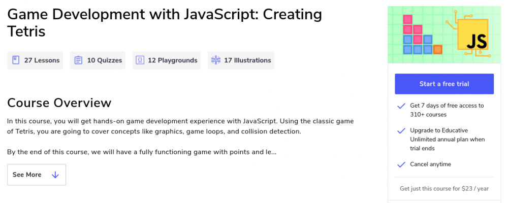 educative tetris game devlopment course