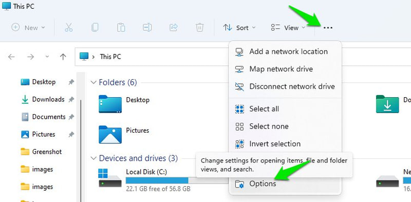 File explorer options