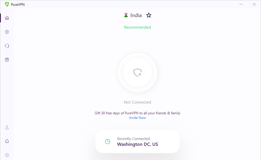 pureVPN homescreen