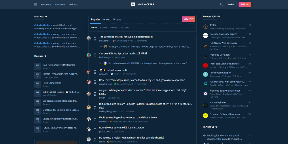 Indie Hackers website