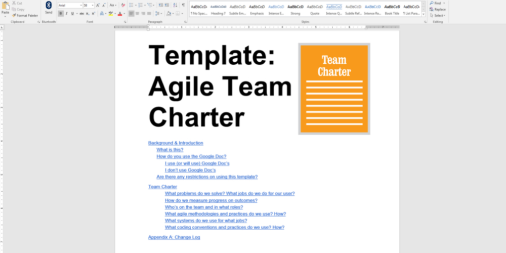 DocFormats team charter example in Word