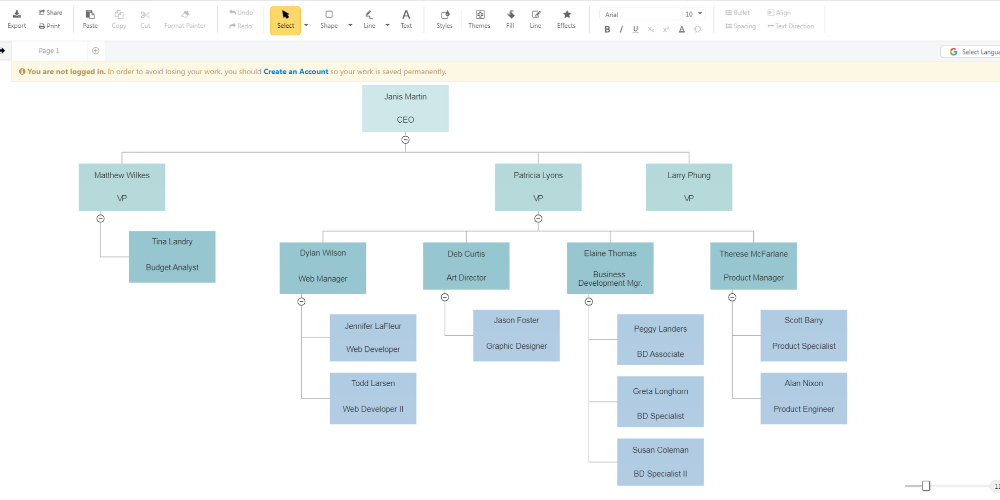 Organizational chart template by Smartdraw