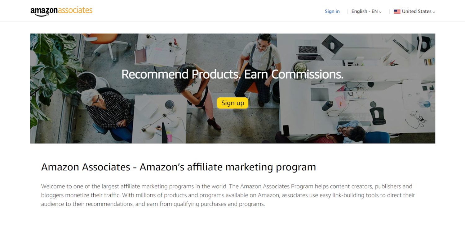 amazon associates program homepage