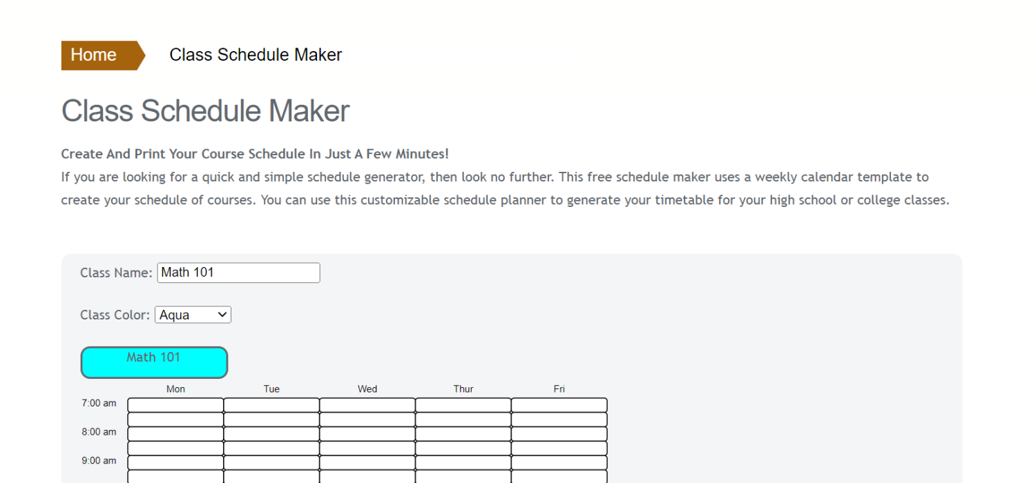 College Schedule Maker