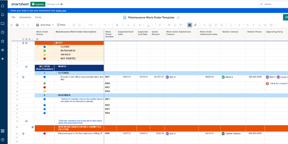 Free Work Order Templates Smartsheet