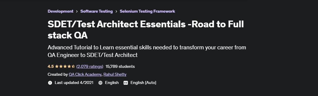 SDET Test Architect Essentials Road to Full Stack QA Udemy