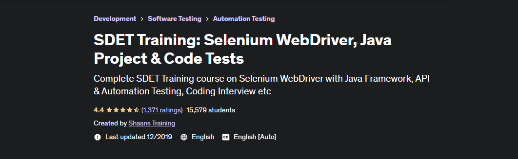 SDET Training Selenium WebDriver