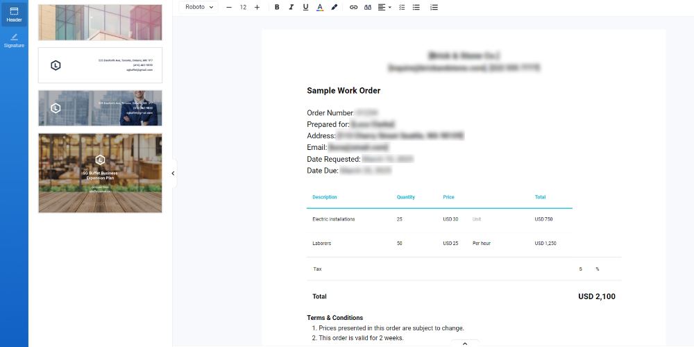 Work Order Templates Template.net