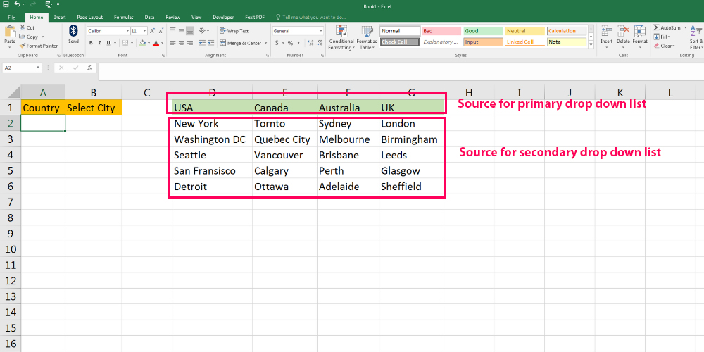 Creating a dynamic drop down list step 1