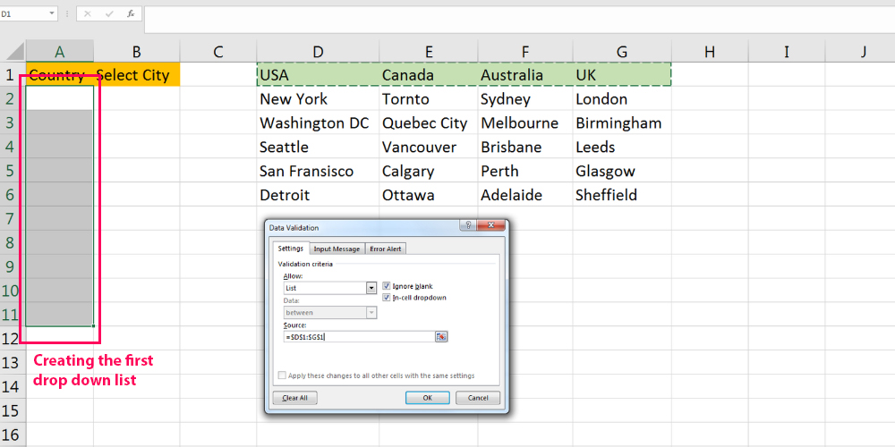 Creating a dynamic drop down list step 3