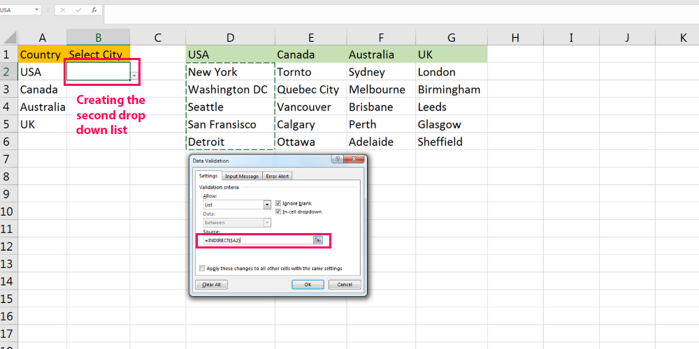 Creating a dynamic drop down list step 4