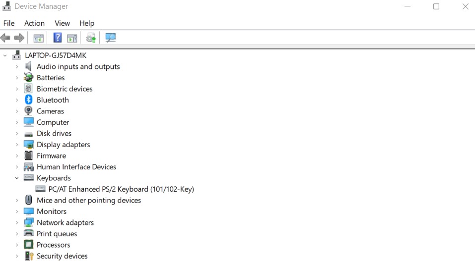 Device manager window