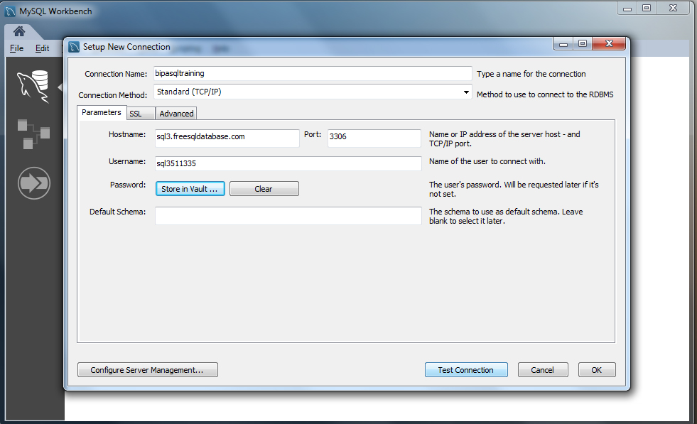 Setting up server connection step 3