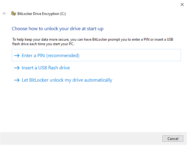 pre boot authentication bitlocker