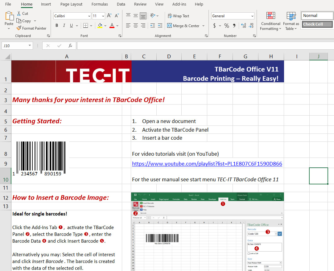 Excel Barcode Add-in TEC IT