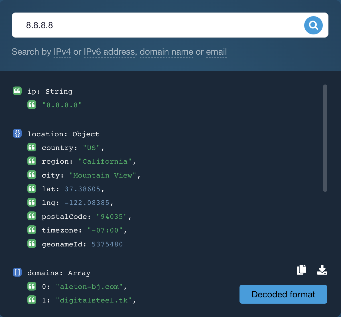 IP geolocation api by whoisXML API