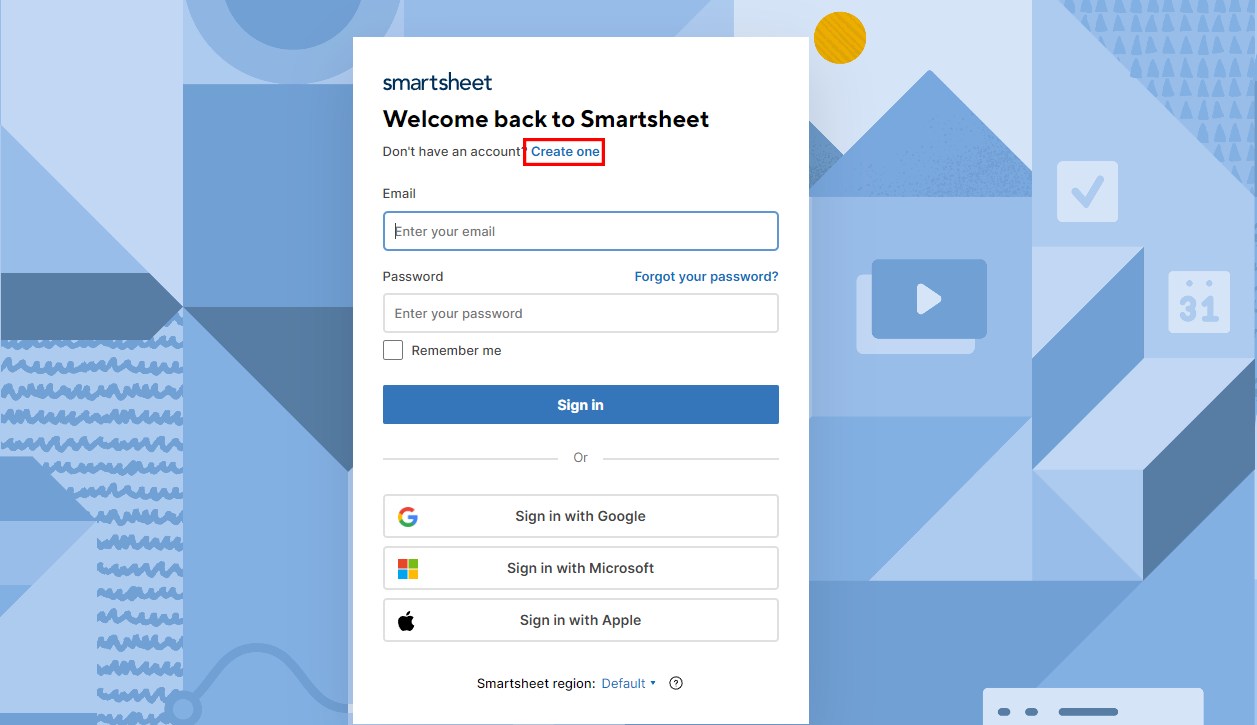 Creating a new account on Smartsheet