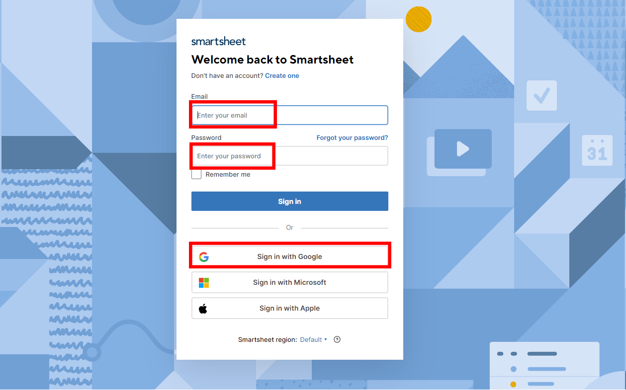 Signing in with an existing Smartsheet account