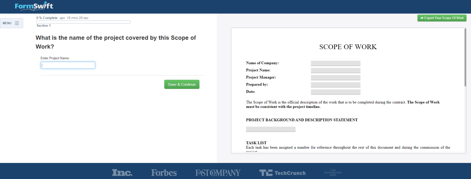 FormSwift scope of work