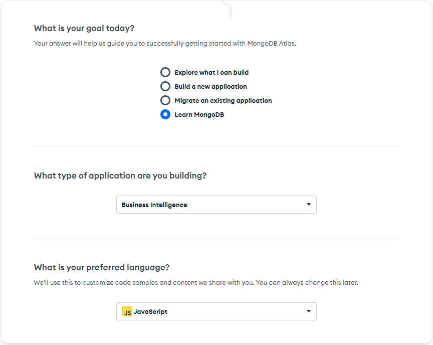 Setting up project data on sign up