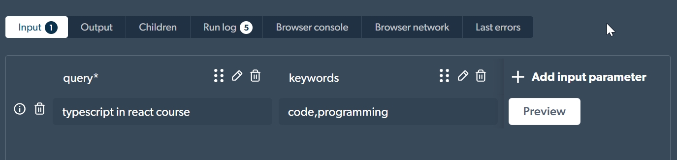 Template Input in Bright Data IDE