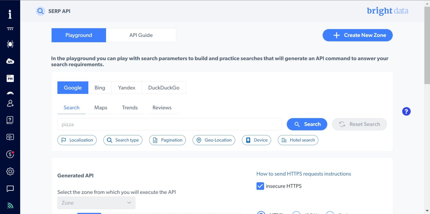 Bright Data SERP API Playground