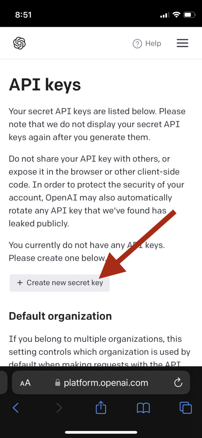 create a new secret key