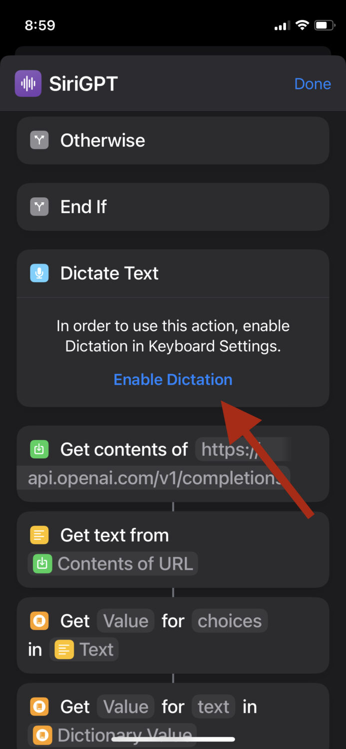 enabling dictation in SIRIGPT