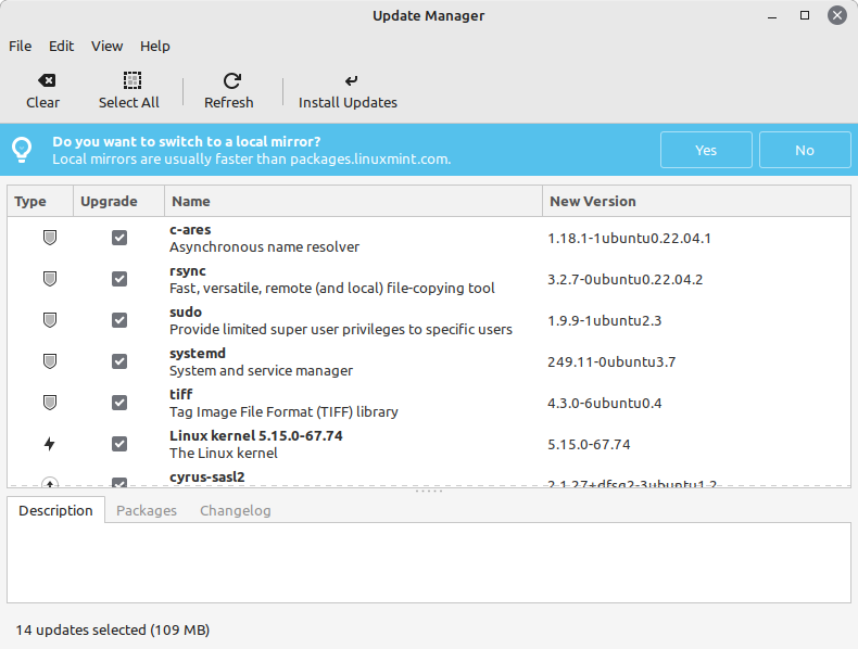 Linux-mInt-update-center