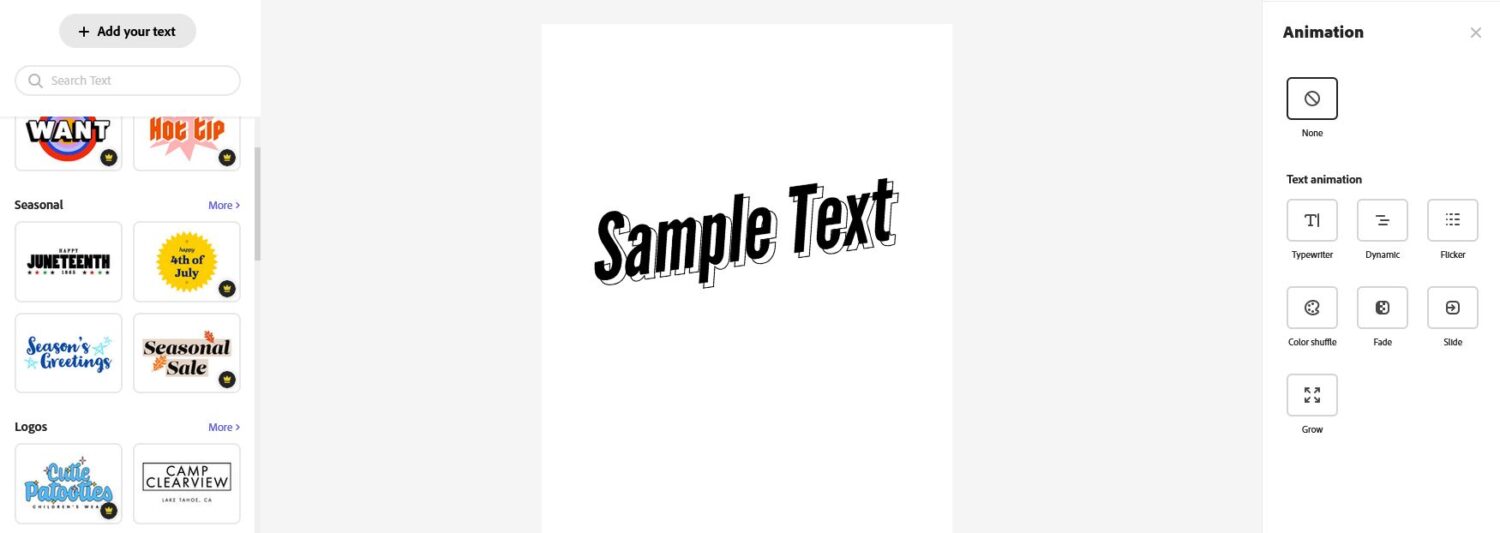 Adobe Express Text Animation Tool