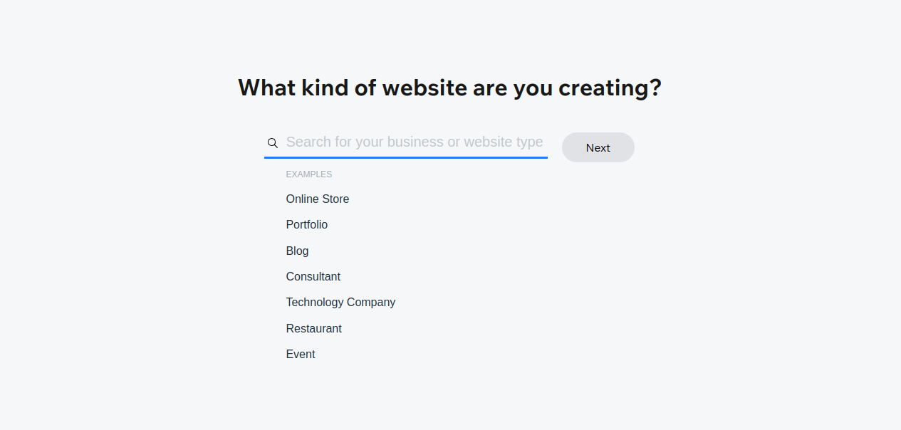 Select the type of website you want to create