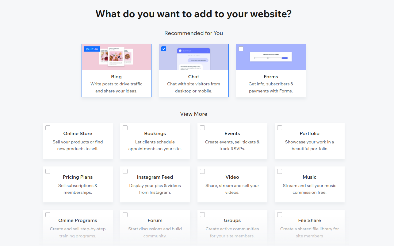 Select add-ons for your website