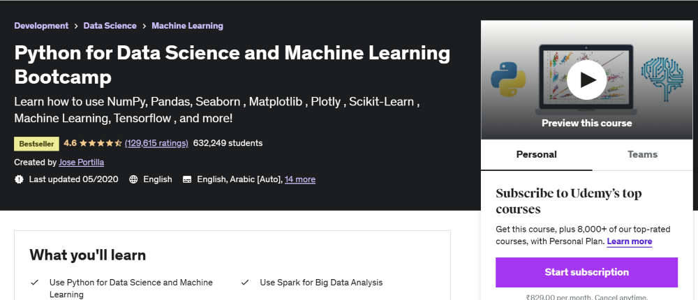 best machine learning course