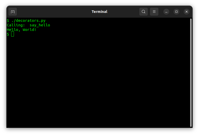 Screenshot of a program that uses python decorators