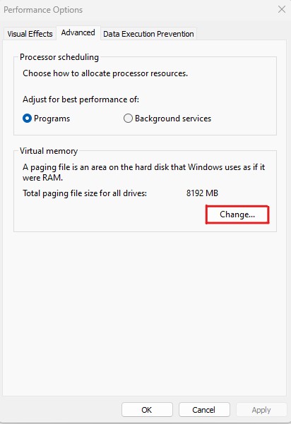 Select-Change-Virtual-Memory-option