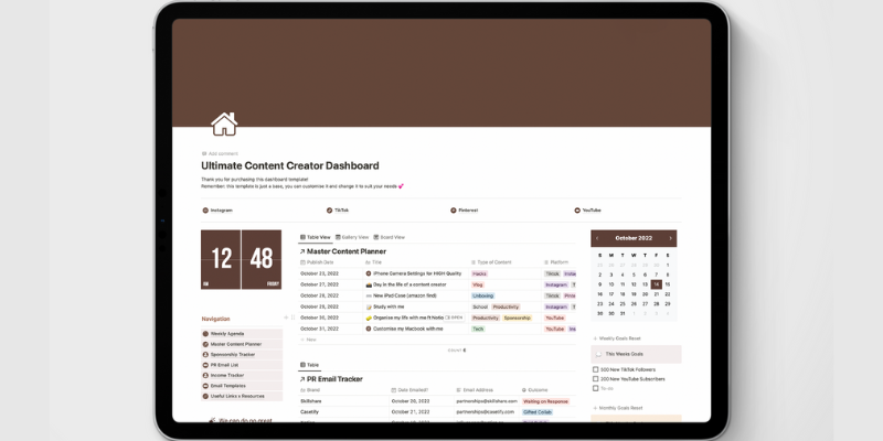 Notion Content Creator Dashboard 