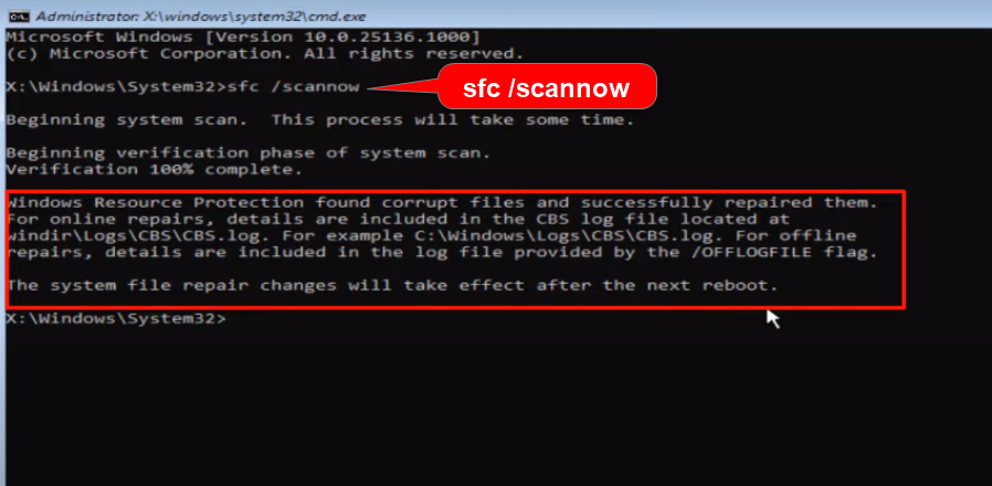 check system files with sfc /scannow command