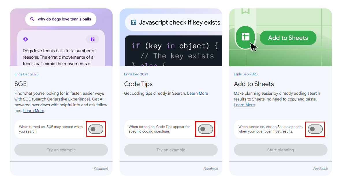 Disabled Google generative AI search