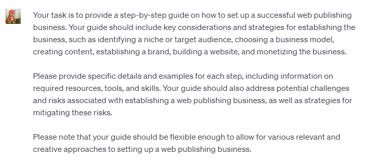 How to set up web publishing business prompt