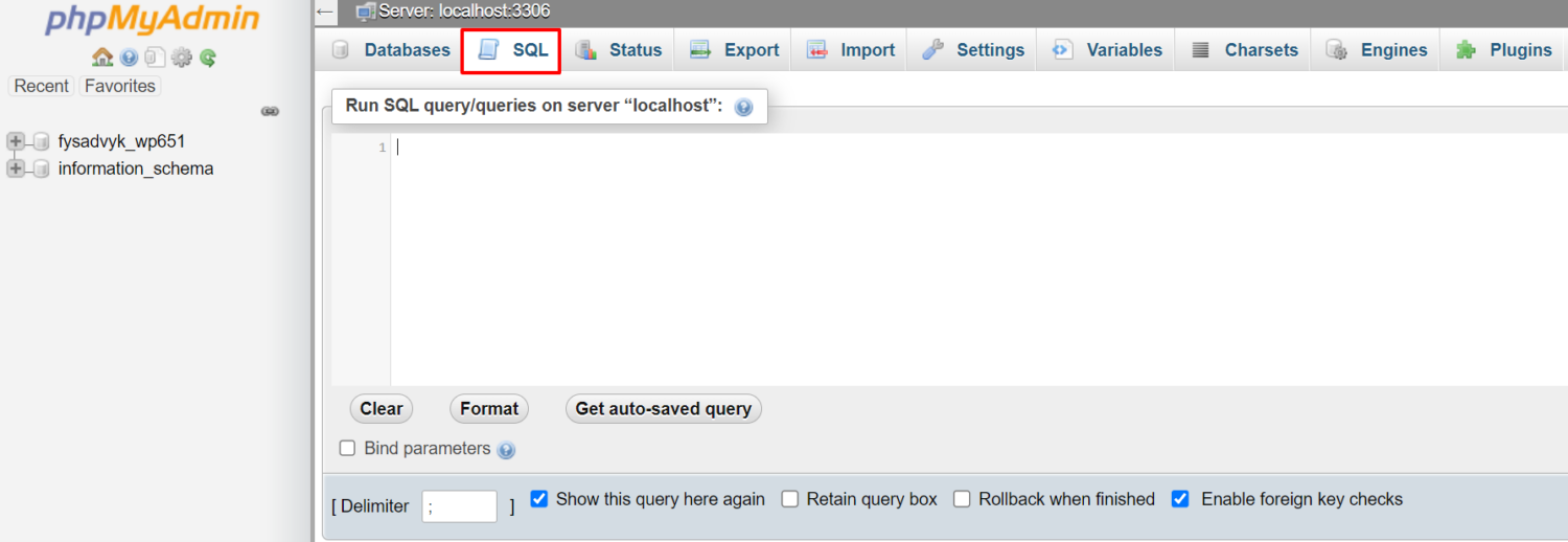 Navigate to SQL tab from phpMyAdmin