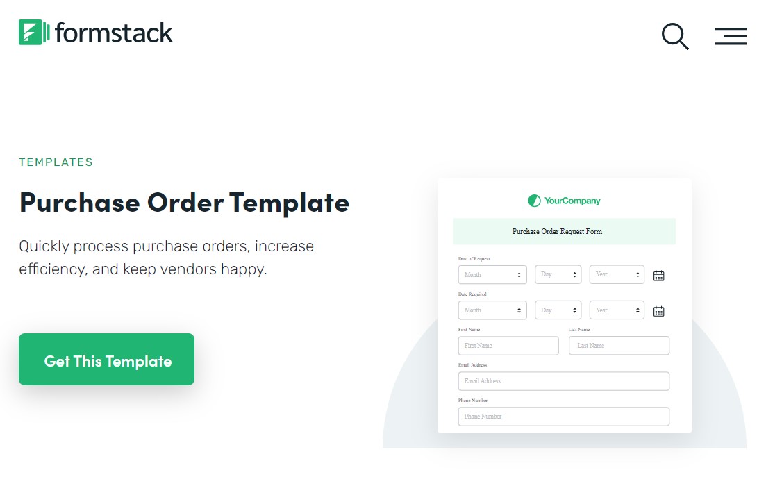 Form stack purchase order template.